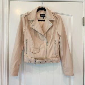 Express Light Pink/Cream Motorcycle Jacket Asymmetrical Zipper